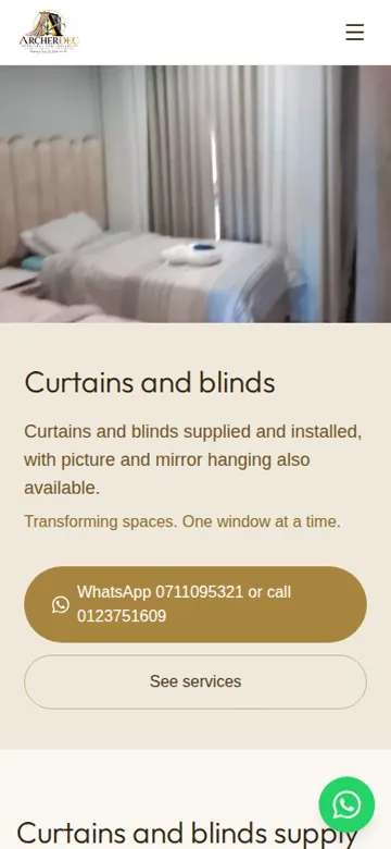 Archerdec Project and Trading Pty website on a phone
