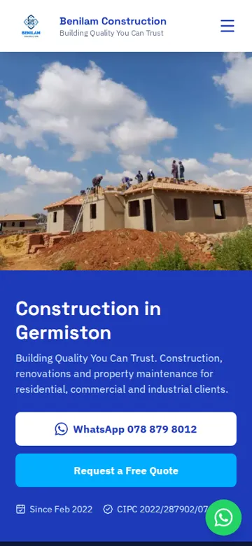 Benilam Construction and Projects website on a phone