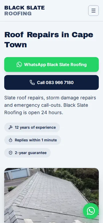 Black Slate Roofing website on a phone