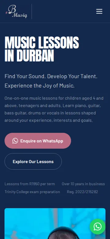 B Sharp Musiq website on a phone