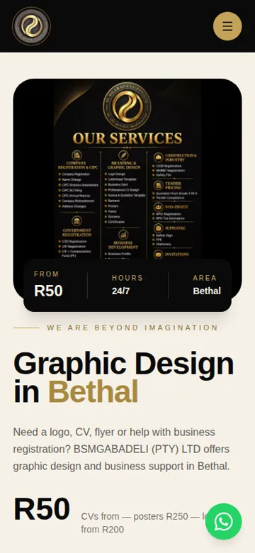 BSMGABADELI (PTY) LTD website on a phone