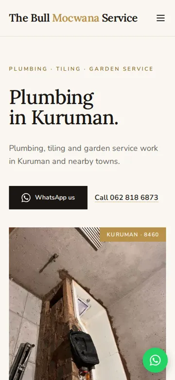 The Bull Mocwana Service website on a phone