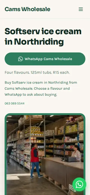Cams Wholesale website on a phone