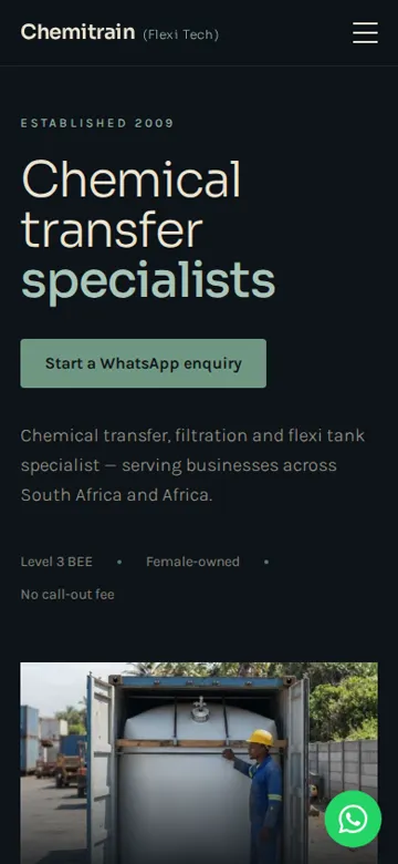 Chemitrain (Flexi Tech) website on a phone