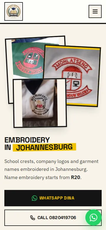 Dina Dineo Embroidery website on a phone