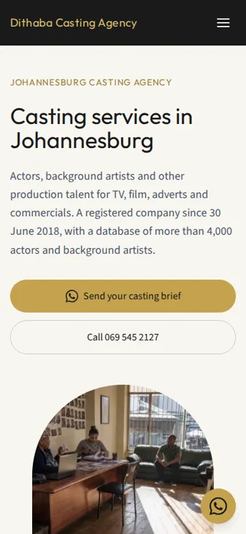 Dithaba Casting Agency website on a phone