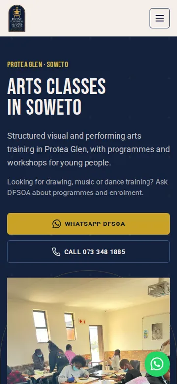 Divine Fortress School of Arts website on a phone