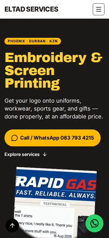 ELTAD Services website on a phone