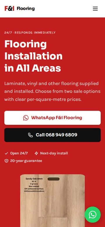 F&I Flooring Solutions website on a phone