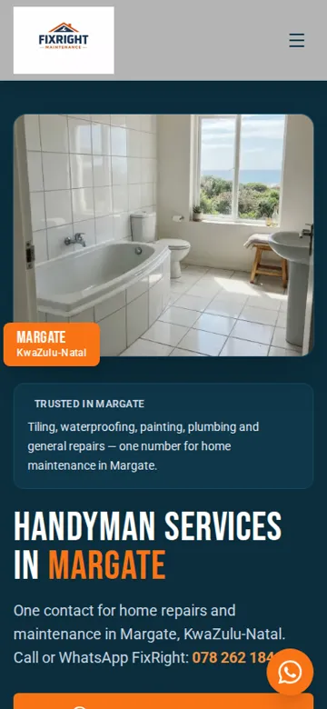 FixRight Maintenance and Handyman Services website on a phone