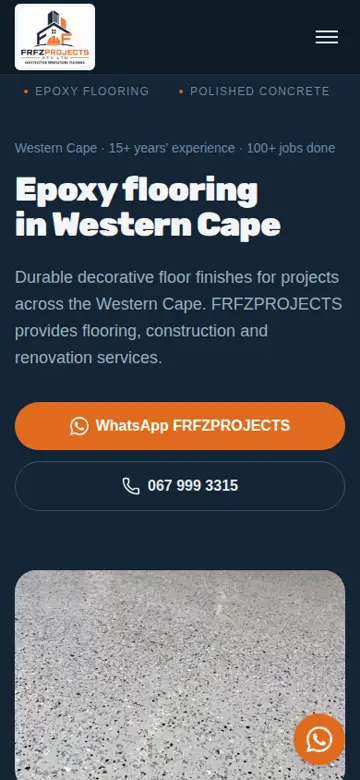 FRFZPROJECTS Pty Ltd website on a phone