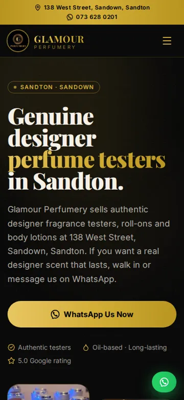 Glamour Perfumery website on a phone