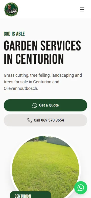 GOD IS ABLE GARDEN SERVICES website on a phone