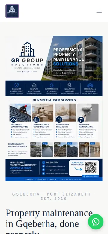GR Group Solutions website on a phone