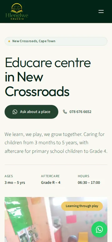 Hlengiwe Educare website on a phone