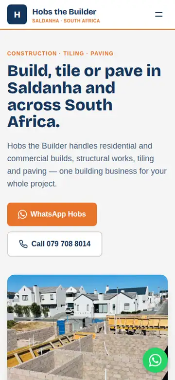 Hobs the Builder website on a phone
