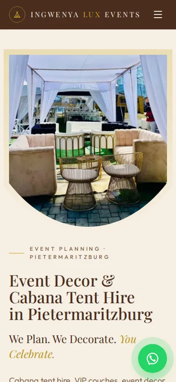 Ingwenya Lux Events website on a phone