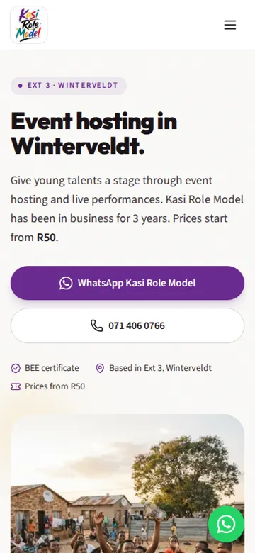 Kasi Role Model website on a phone