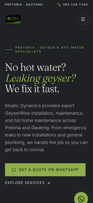 Kinetic Dynamics website on a phone