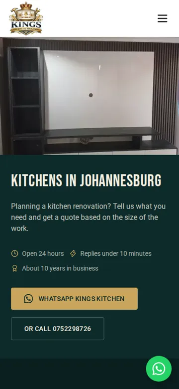Kings Kitchen and Renovations website on a phone