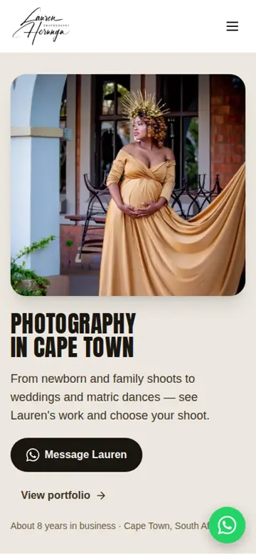 Lauren Herunga Photography website on a phone