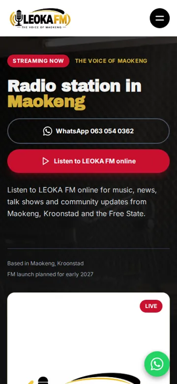 LEOKA FM website on a phone