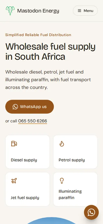 Mastodon Energy website on a phone