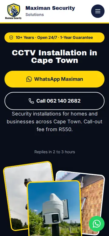 Maximan Security Solutions website on a phone