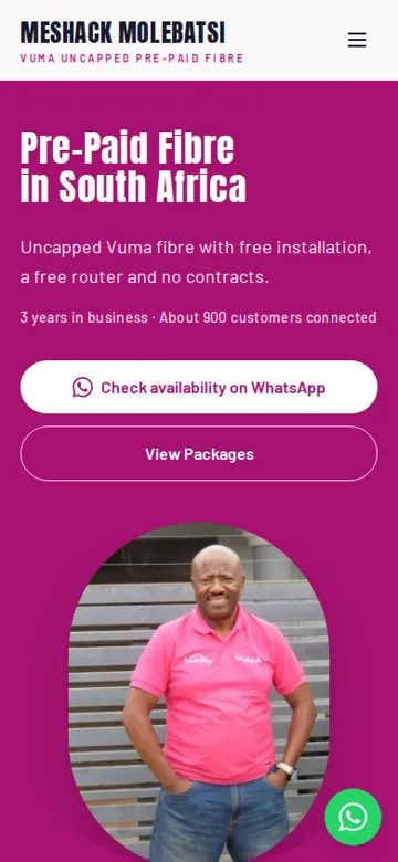 Meshack Molebatsi website on a phone