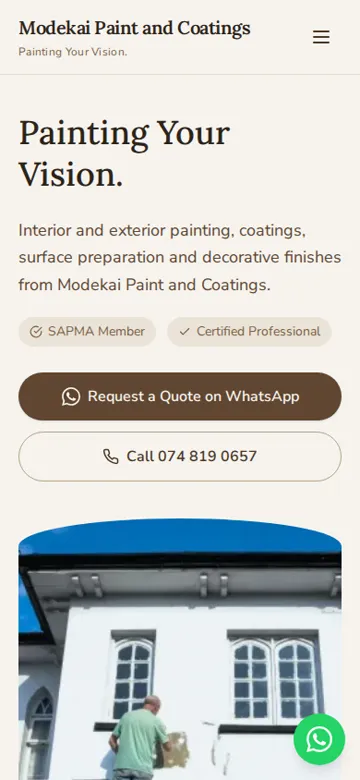 Modekai Paint and Coatings website on a phone