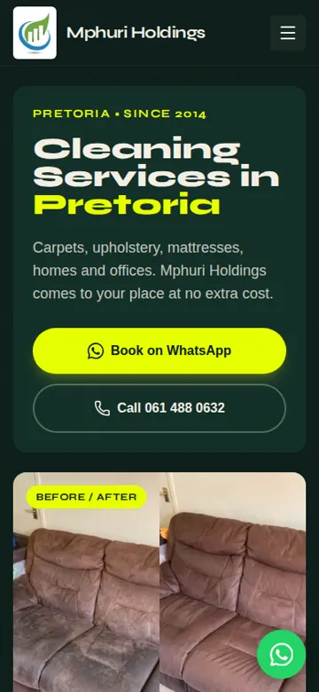 Mphuri Holdings website on a phone