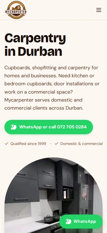 Mycarpenter website on a phone