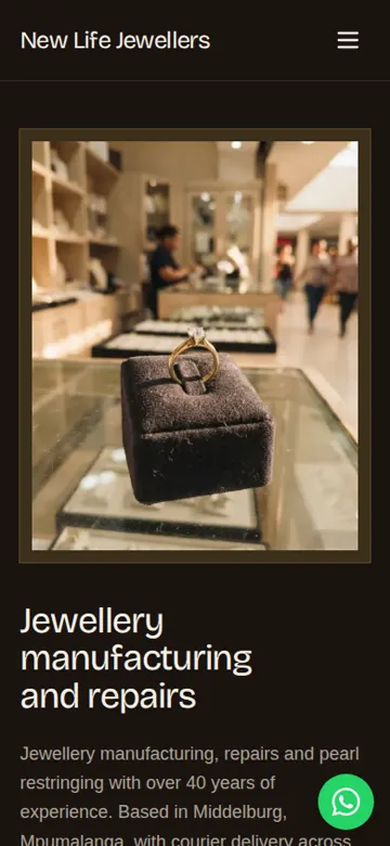 New Life Jewellers website on a phone