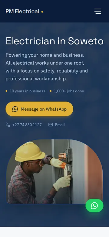PM Electrical website on a phone
