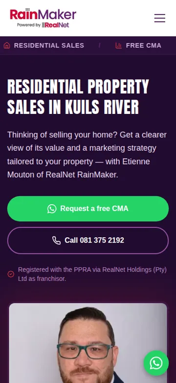RealNet RainMaker - Etienne Mouton website on a phone