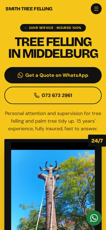 Smith Tree Felling website on a phone
