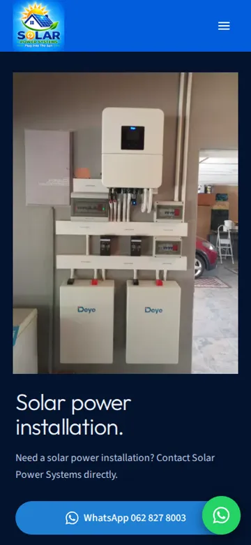 Solar Power Systems website on a phone