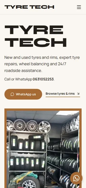 TYRE TECH website on a phone