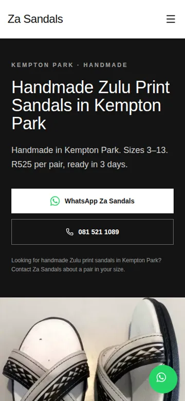 Za Sandals website on a phone