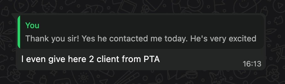 WhatsApp message: I even give here 2 client from PTA